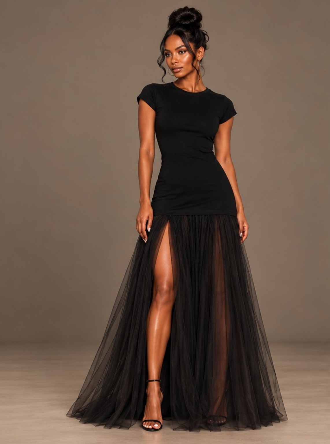 Vooraanzicht van het zwarte Midnight Tulle Kleed